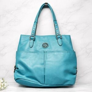 Relic Turquoise Faux Leather Tote Shoulder Bag Medium Zip‎ Pockets Statement